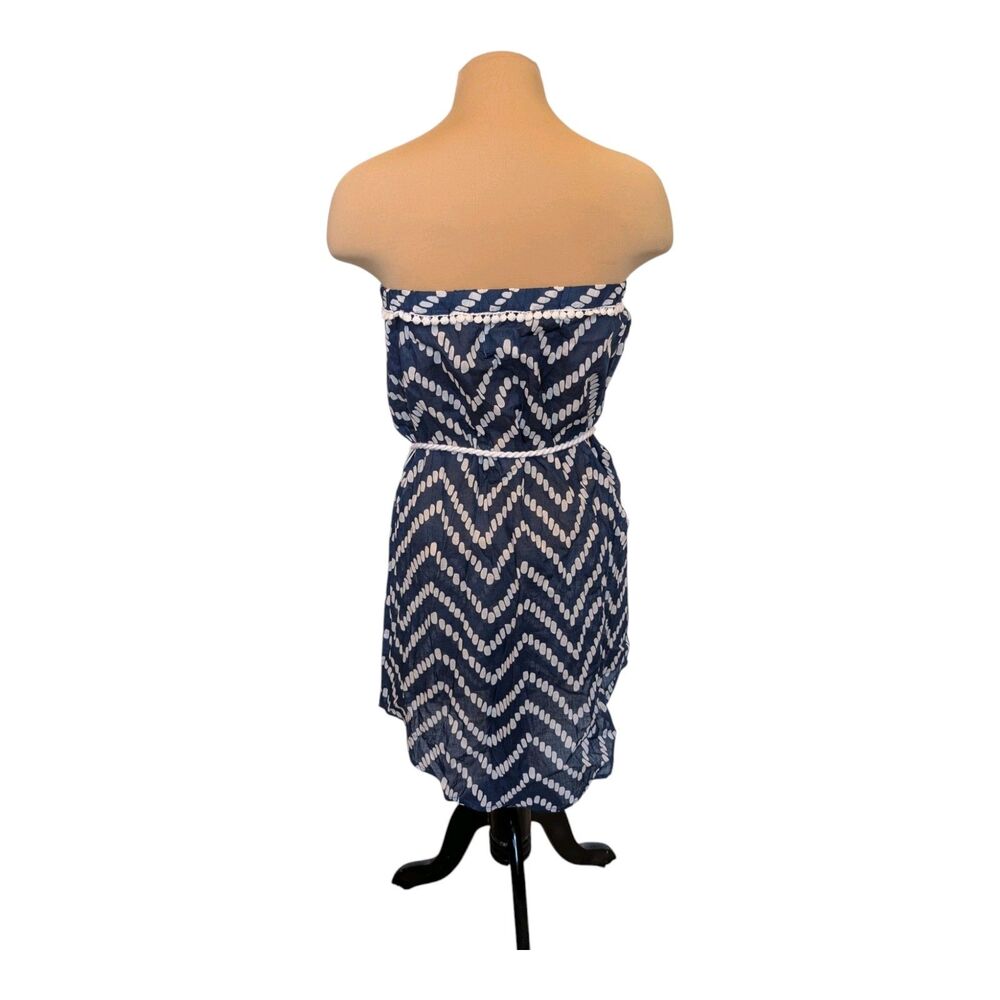 Mud Pie Navy Blue & White Cherokee ZigZag Allison Strapless Cover-Up Large New - Picture 3 of 8